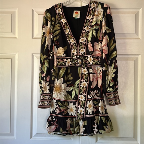 Farm Rio Black Surreal Flowers Long Sleeve Mini Dress Medium B2445 - Picture 2 of 4
